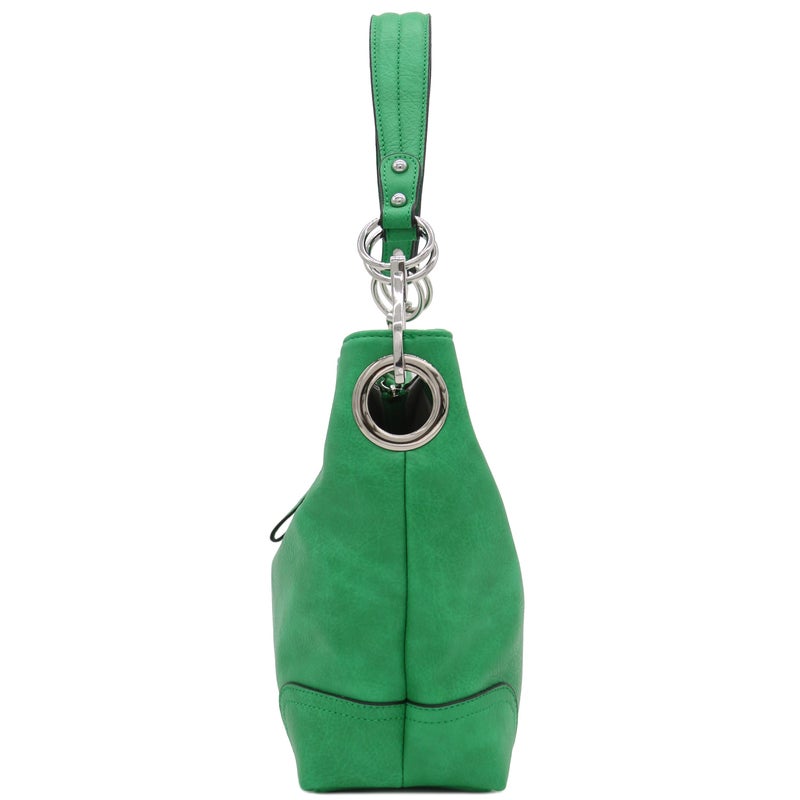 Alyssa Hobo Shoulder Bag with Big Snap Hook Hardware (Kelly Green) - Image 3